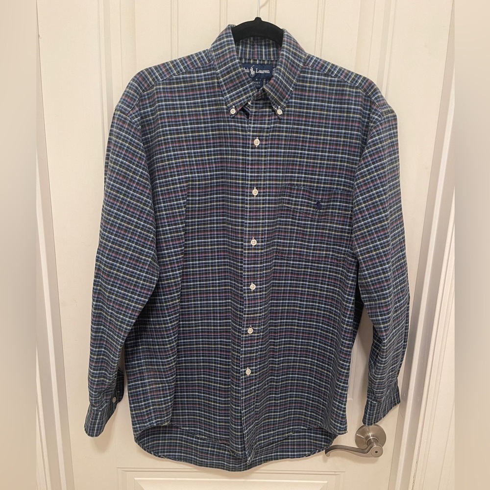 RALPH LAUREN big shirt men’s size S cotton,button-down, long sleeve blue plaid